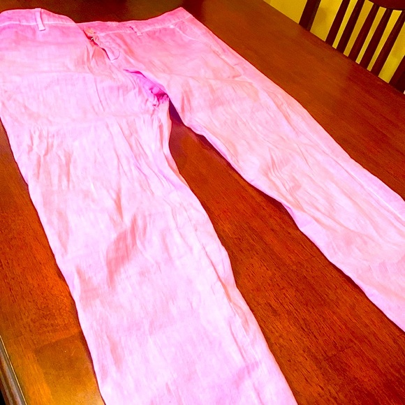 Authentic 120% Lino pink color capri pants , bought in Milan, sissy 46. Must! - Picture 1 of 17